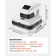 Auto Heat Press Machine, 15 X 15 Inch, T-Shirt Press Machine With Auto Release And Adjustable Pressure, Digital Display, Rapid Heating, For Sublimation, Vinyl, Heat Transfer Projects, White - Xem 7