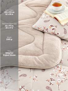 土耳其制造 - 四季可翻转被套 - 155x215 厘米 & 200x220 厘米 - 双面轻质棉布 & 保暖柔软面料 - 含装饰枕套 - 米色 - 查看 2