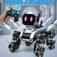 PERRO ROBOT ACROBACIAS - Juguete De Control Remoto Con Luces LED RGB, Sonido y Expulsión de Humo - Giro 360° - Excelente opción para regalarle a tus hijos - Plateado - Ver 2