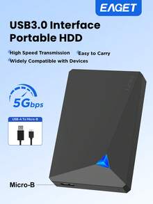 便携式外置硬盘 HDD 1T/500GB/320GB/250GB - 超便携大容量外置存储解决方案,USB 3.0 接口,适用于 PC、PlayStation - 藍灰色 - 查看 2