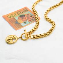 18K Gold Plated Stainless Steel Vintage Hiphop Street Style Pendant Necklace, Creative OT Clasp Choker Necklace Suitable For Daily Wear Or Party Events - Gold - View 8