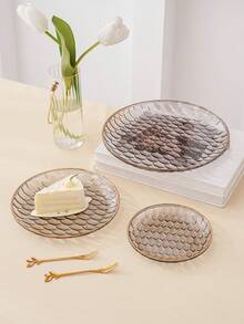 1pc New Luxury Round Gold-Plated Multi-Purpose Trinket Tray - Grey - View 3