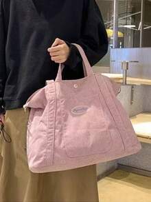 返校季小众设计大容量条纹休闲通勤购物韩版慵懒风单肩腋下手提包女款 - 粉色 - 查看 2