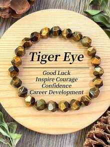 YAUKIA 1 pièce Bracelet de protection vintage à l'œil de tigre, pierre facettée sur cordon élastique. Cadeau pour femmes et hommes, porte-bonheur, inspiration, courage, confiance, développement de carrière - Multicolore - Voir 8