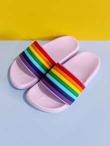 1双儿童撞色PVC防滑平底拖鞋，适合室内外穿着，居家、浴室、春夏皆宜 - 淡紫色 - 查看 14