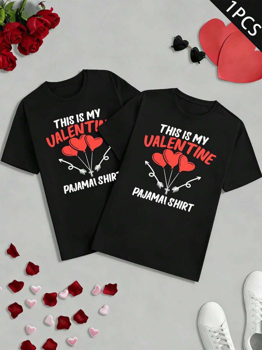 Valentine's Day Couple Matching T-Shirt, 100% Cotton, Relaxed Fit, Street Hip-Hop, Art Print - MenBlack-1PC - View 1