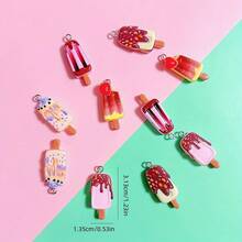 5/10个卡通逼真夜光草莓巧克力冰淇淋树脂吊坠，适用于手工珠宝制作，如吊坠、耳环、项链、手链、包包挂饰等，创意礼物，随机混装 - 雪糕吊墜 - 查看 3