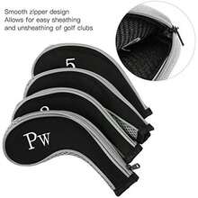 Mootea Cubiertas de Golf, 10 Piezas Cubiertas de Cabeza de Hierro de Neopreno a Prueba de Agua Club de Golf con Cremallera Putter Set Funda Protectora Accesorio de Golf(22 * 18 * 9cm-Gris) - / - Ver 3