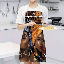 [1pc Vibrant Apron] 1pc Lightweight & Durable Polyester Apron - Vibrant African American Women Print | Sleeveless, Kitchen & Baking Apron With Pockets For Home And Professional Use, Baking Accessory | Bold Pattern Apron - 彩色 - 查看 5