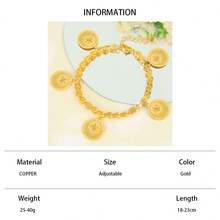 21k Gold Plated Coin Bracelet, Middle Eastern Muslim Style Fashion Pendant Bangle, Vintage Jewelry For Dubai Women Wedding Party - Pendant Bracelet - View 16