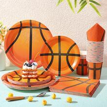 Set de tacâmuri de unică folosință cu tematică de baschet, include farfurii de hârtie de 7/9 inch, pahare de hârtie, șervețele de hârtie, potrivit pentru petreceri de ziua de naștere, festivaluri, întâlniri, sărbători, nunți, absolviri și alte articole de petrecere de unică folosință - Multicolor - Vizualizare 1