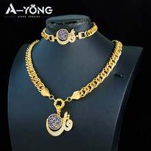 Luxury Dubai Gold Color Necklace Bracelet 21k Gold Plated Saudi Muslim Fashion Zirconia Choker Arab Women Wedding Party Jewelry - Jewelry Sets - View 4