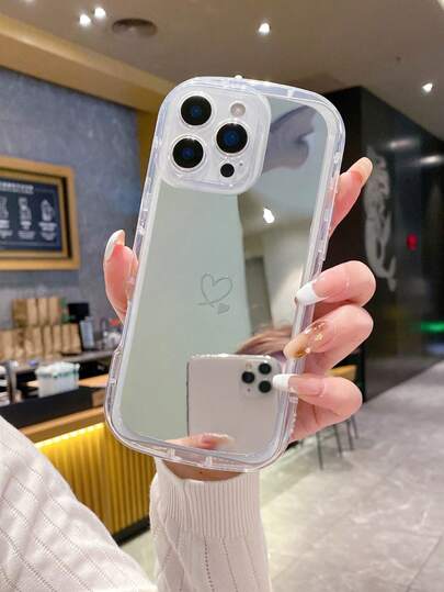 1 Simple Heart-Shaped Pattern Solid Color Mirror Fully Wrapped Phone Case, Suitable For Other Phone Models Such As Apple, Such As 11/12/13/14/15/16/17 Pro Max, Shockproof, Drop Proof, Scratch Proof, Waterproof