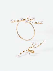 Opalesca 1 set Parure de bracelet et bague bijoutée à motif géométrique creux élégant et à la mode, convient pour le port en vacances, en soirée, cadeau - Doré - Voir 6