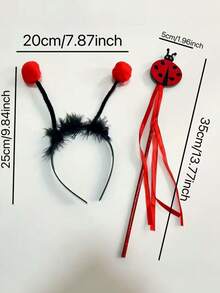 3pcs/Ladybug Wings Costume Set - Red And Black Polka Dot Design, With Black Antennae And Red Tassels, Perfect For All Kinds Of Carnivals, Christmas And Theme Parties. - Red - View 6
