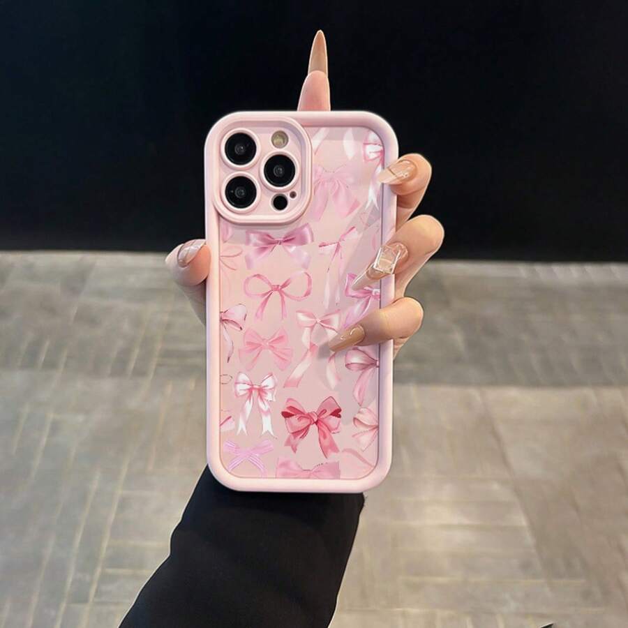 1pc Funda de Teléfono Moderna y Elegante, Funda de Teléfono Mate Suave con Lazo Rosa para Chicas, Compatible con iPhone 17 16 15 14 13 12 11 Pro Max AIR 14 15 16 Plus XS XR X 8 7 SE 2020, Funda Protectora de Diseñador para Mujeres - 1 pieza - Ver 1