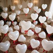 100pcs/Set White Heart Shaped Balloons, Valentine's Day Balloons, Suitable For Valentine's Day, Weddings, Birthdays, Ceremonies, Home Decor, Balloon Decorations, Photography Props - White Heart - View 2