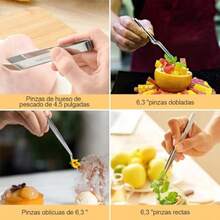 Pinzas de Cocina 6 Piezas Precision Pinzas para Cocinar de Acero Inoxidable para Barbacoa Procesamiento de Alimentos Decorar Hornear Herramientas de Cocina para Decoracion de Platos - Plateado - Ver 4