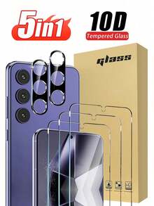 五合一钢化玻璃屏幕保护膜+摄像头镜头保护膜，防水、防指纹、防摔、防刮、防碰撞、防偷窥，适用于三星 Galaxy S21FE/S23FE/A54/A15/A31/A34/A35/A55/M53/M54/M55/A17/A07 - 無色 - 查看 12