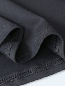 1 pieza Camiseta con estampado de eslogan y máscara, estilo casual para adolescentes, conjunto popular de primavera/verano para la escuela - Gris Oscuro - Ver 6