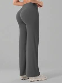 YZMJAFU Women's Solid Color Long Leggings, High Waist Design, Soft & Comfortable, Slimming, Suitable For Running, Fitness, Yoga And Various Sports - Grey - View 5