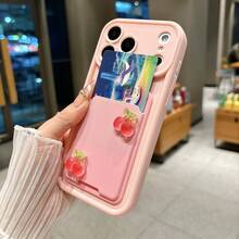 1pc Dopamine Staircase Photo Frame Style Phone Case, Cute Cherry Design, Compatible With IPhone 11/11 Pro Max/12/12 Pro/12 Pro Max/13/13 Pro/13 Pro Max/14/14 Plus/16 Pro Max/17 Pro Max, Galaxy S25 Edge, Redmi 14C, Moto G Series, Realme C55 - Pink - View 3