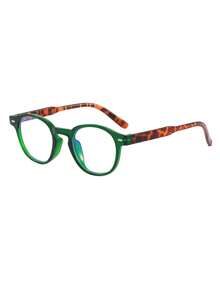 1 par de óculos femininos redondos verdes com armação em policarbonato, estampa de leopardo nas hastes, estilo retrô personalizado, sem grau. - Verde - Ver 2