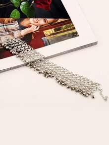 1件复古肚皮舞脚链，带小铃铛，宽脚链，适合女性和女孩，日常休闲、摄影、装饰，铁质脚链手镯饰品