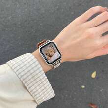1 Pc Cute Cartoon Plaid Leather Compatible With Apple Watch Band For Women 38mm 40mm 41mm 42mm 44mm 45mm 46mm 49mm , Strap Compatible With Apple Watch Link Series Ultra S11/10 9/8/7/6/5/4/3/2/1 SE - Brown - View 4