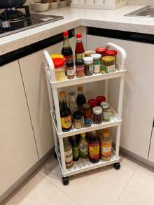 3/4层滚动式储物架，浴室收纳架，可放置卫生纸、洗漱用品、洗衣用品，独立式多功能置物架，适用于浴室、厨房、办公室、客厅