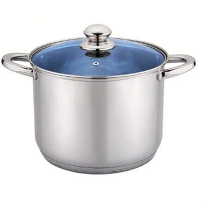 olla con tapa de acero inoxidable capacidad de 9 litros y 24 cm de diámetro , ideal para caldos y sopas, compatible con todas las fuentes de calor incluyendo induccion