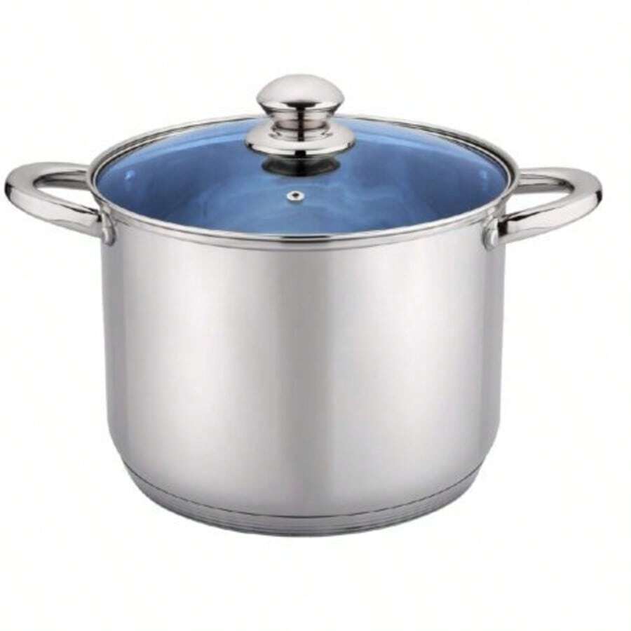 olla con tapa de acero inoxidable capacidad de 9 litros y 24 cm de diámetro , ideal para caldos y sopas, compatible con todas las fuentes de calor incluyendo induccion - Plateado - Ver 1