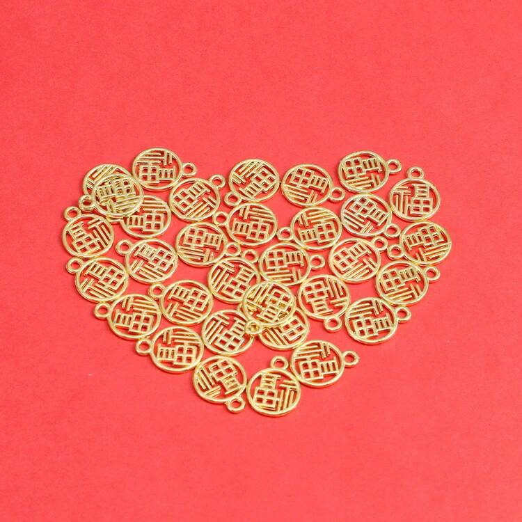 30pcs Hollow Blessing Plaque Accessories, DIY Jewelry Supplies, Blessing Character Woven Bracelet, Necklace, Beading, Bag Pendant (Approx. 1cm Diameter) - Multicolor - View 10