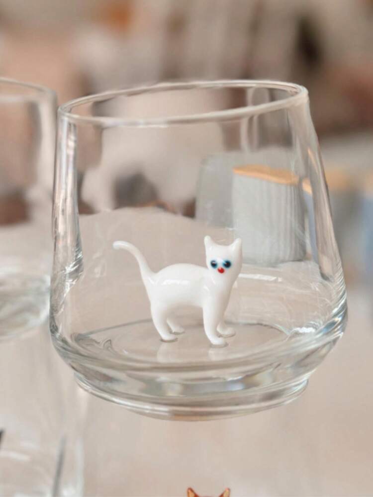 Tasse en verre façonnée à la main en forme de chat, bouteille d'eau en verre, tasse en verre, cadeau, fournitures pour animaux de compagnie, produits en verre, cadeau pour les amateurs de chats - Multicolore - Voir 9