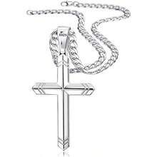 Besteel - Collar de cruz de plata de ley 925 para hombres y mujeres cadena de eslabones cubanos de acero inoxidable duradero de 5 mm con colgante de cruz de plata collares de crucifijo de cruz para - Caja de regalo de joyería negra+76 cm - Ver 3