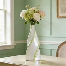 Ceramic Vase Geometric Spiral Vase Flower Holder For Home Office Shelf Table Living Room - màu xanh lá - Xem 3