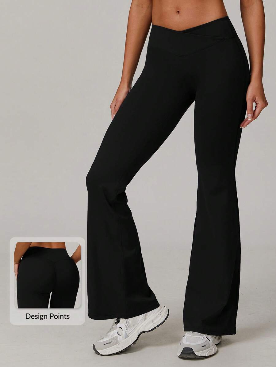 MASKERT Women's Sports Pants, Yoga Pants, Tight Fit Running & Fitness Pants, Flare Pants, Casual & Commute Pants, Leisure Pants, Skin-Friendly Leggings - Black - View 1