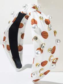 1 pièce Bandeau de sport large en tissu imprimé turquoise, bandeau simple et avec perles et pierres précieuses imprimées, polyvalent pour les accessoires de tête lors d'événements sportifs - Multicolore - Voir 15