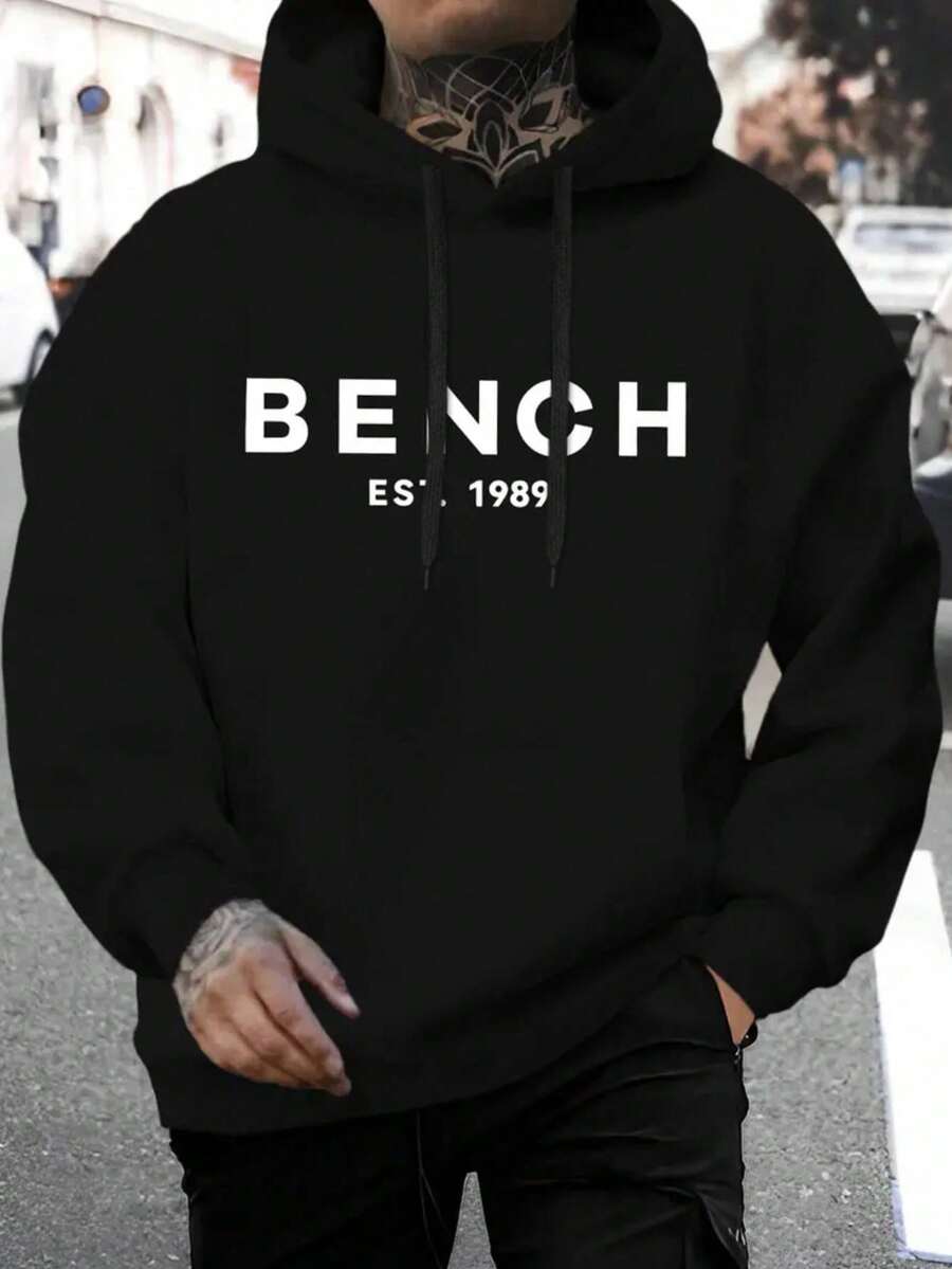 男士休闲卡通长椅字母印花抽绳卫衣和抽绳运动裤套装