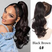 爪夹式马尾接发，卷曲波浪长马尾接发，合成假发，适合女性日常佩戴，16英寸深波浪耐热合成马尾接发，爪夹式，圣诞节、音乐节、狂欢节、节日和中国新年礼物 - 彩色 - 查看 14