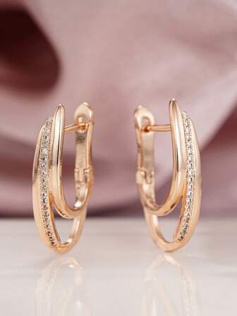 1 Pair Girls Fashion Cubic Zirconia Hoop Earrings For Daily Decoration For Party Jewelry Birthday Gift