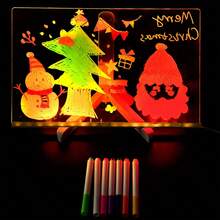 Juego de pizarra de mensaje de acrílico LED colorida con soporte, pizarra de escritura iluminada y reescribible de acrílico, incluye 7 marcadores de colores, adecuada para oficina, escuela y hogar (15x15 cm/30x20 cm) Nota: Actualizado con soporte portátil mejorado, cantidad de marcadores según la imagen del producto