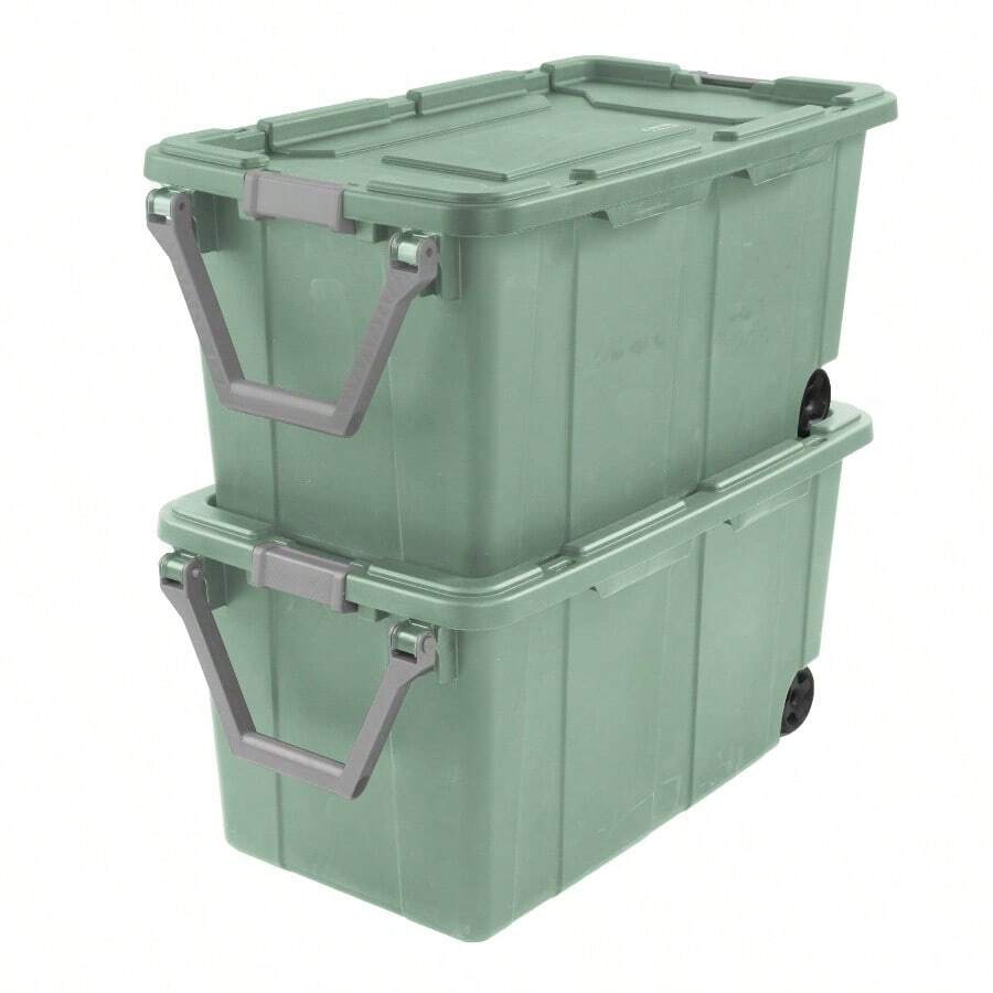 40 Gallon Wheeled Industrial Tote, Rugged Plastic Storage Bin, Latch Lid, Light Green, 2 Count - Gói Green+2 - Xem 1