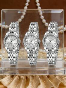 1pc/Set XSYO Women's Full Steel Rhinestone Inlaid Watch Series, Minimalist & Elegant Multi-Scale Quartz Watch, Suitable For Daily Wear Or Gift, Valentine's Day - one-size - View 1