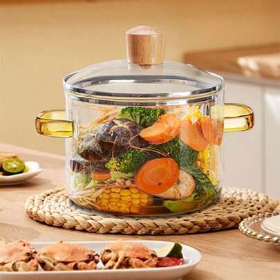 1500ML/50OZ Clear Glass Saucepan With Lid For Cooking Instant Noodles, Soup Cooker Pan For Small Stockpot On The Stove Top