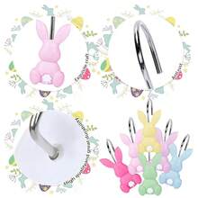 12Pcs Easter Rabbit Shower Curtain Hooks Bunny Curtain Rod Rings Spring Resin Curtain Hanger Hooks For Living Room Bedroom Bathroom Decor,EasterRabbit - Thỏ Phục Sinh - Xem 4