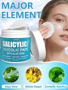 HJPHJP 100片装水杨酸去角质化妆棉，亮肤化妆棉，水杨酸化妆棉，水杨酸/芦荟护肤化妆棉，适用于面部和颈部，日常护肤，去角质，控油，柔滑肌肤，淡化泛红，适合所有肤质，男女通用 - 彩色 - 查看 3