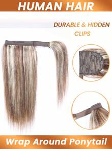 Ponytail Human Hair Remy Straight Brazilian Remy Ponytail Wrap Around Horsetail Wig Hairpieces Natural Straight Tails #4P613 Clip In Extensions - S4/613 - View 4