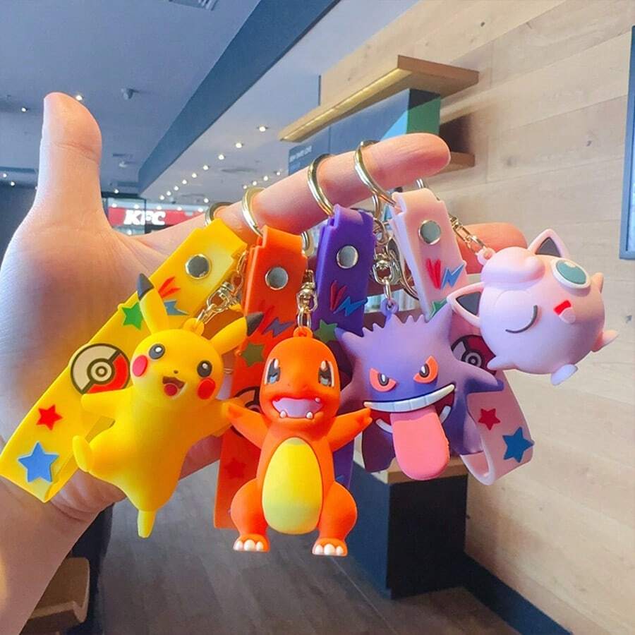 Pokémon Keychain - Cartoon Pikachu Plush Pendant, Car Key Chain Accessory, Creative Cute 3D Bag Charm, Holiday Party Gift - Multicolor - View 1