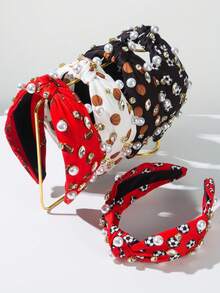 1 pièce Bandeau de sport large en tissu imprimé turquoise, bandeau simple et avec perles et pierres précieuses imprimées, polyvalent pour les accessoires de tête lors d'événements sportifs - Multicolore - Voir 13